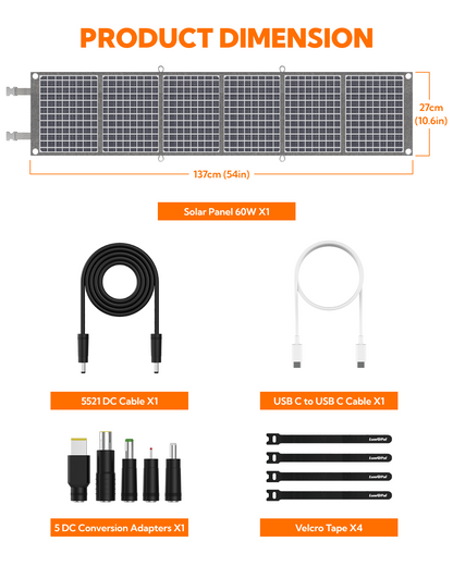LUMOPAL 60W Foldable Portable Waterproof Solar Panel - Gray-3