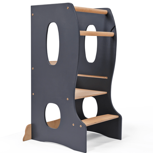 Stable Montessori Learning Tower: Wooden Growing Chair - Grey-0
