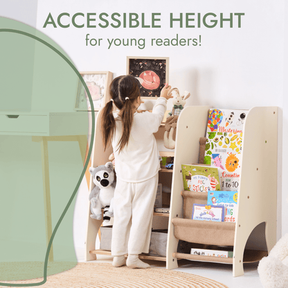 Wooden Montessori Shelves for Toddler 2in1: Bookshelf & Toy Shelving-2