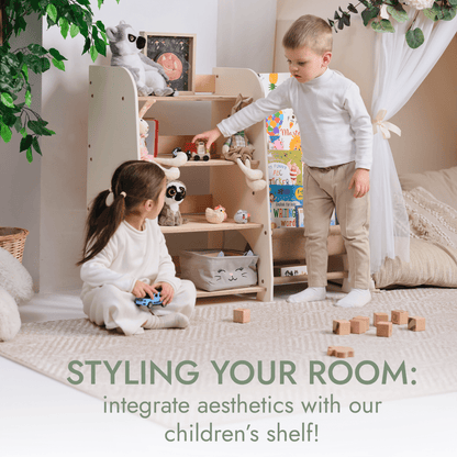 Wooden Montessori Shelves for Toddler 2in1: Bookshelf & Toy Shelving-4