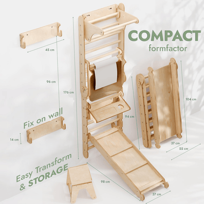 Wooden Swedish Wall / Climbing ladder for Children + Swing Set + Slide Board + Art Add-on-1